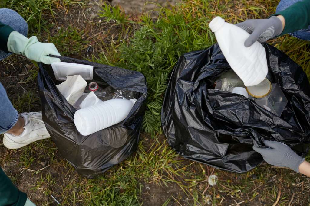 People cleaning up the garbage